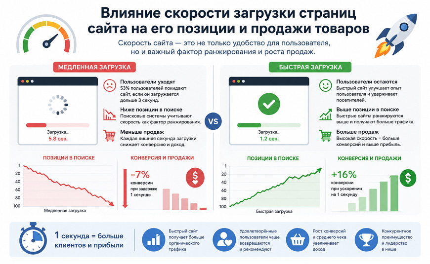 Влияние скорости загрузки страниц сайта на его позиции и продажи товаров